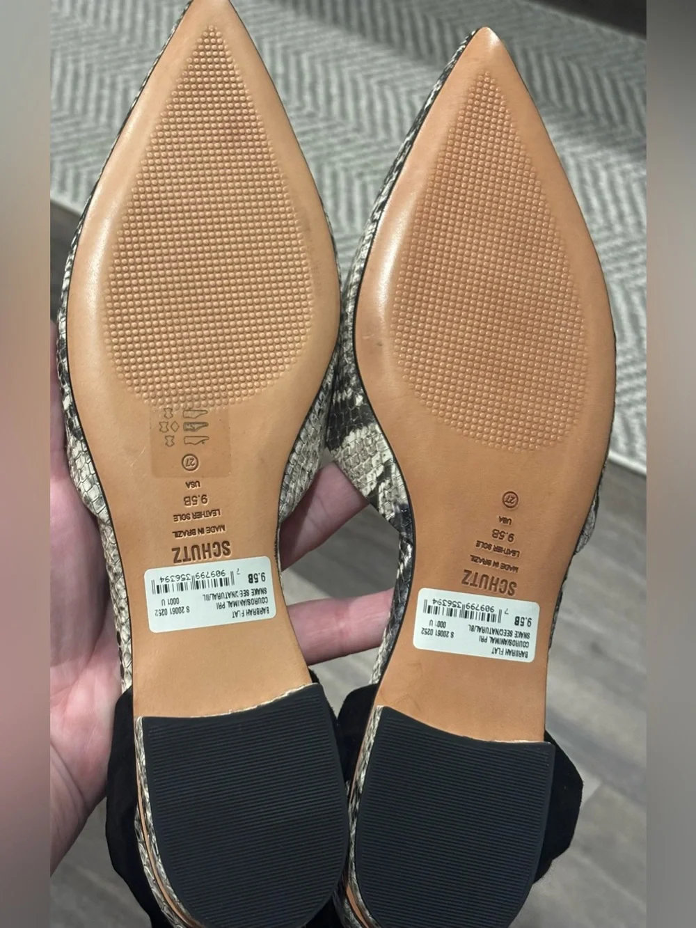 NIB Schutz Barbrah Snake Print Tie Ankle Ballet Flats Black Gray 9.5 Balletcore
